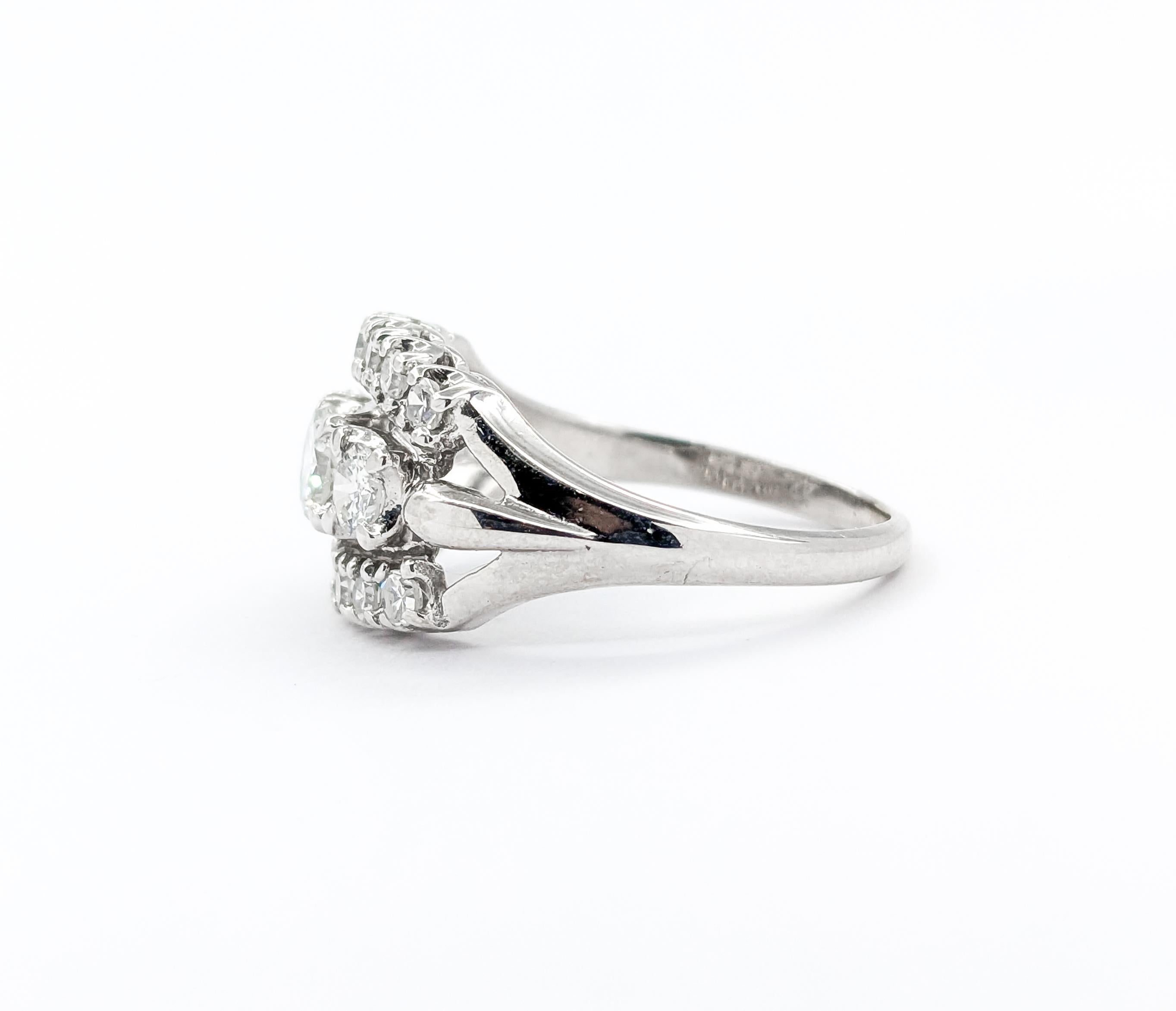 Vintage 3-Stein-Diamant-Akzent-Ring aus Weißgold Damen