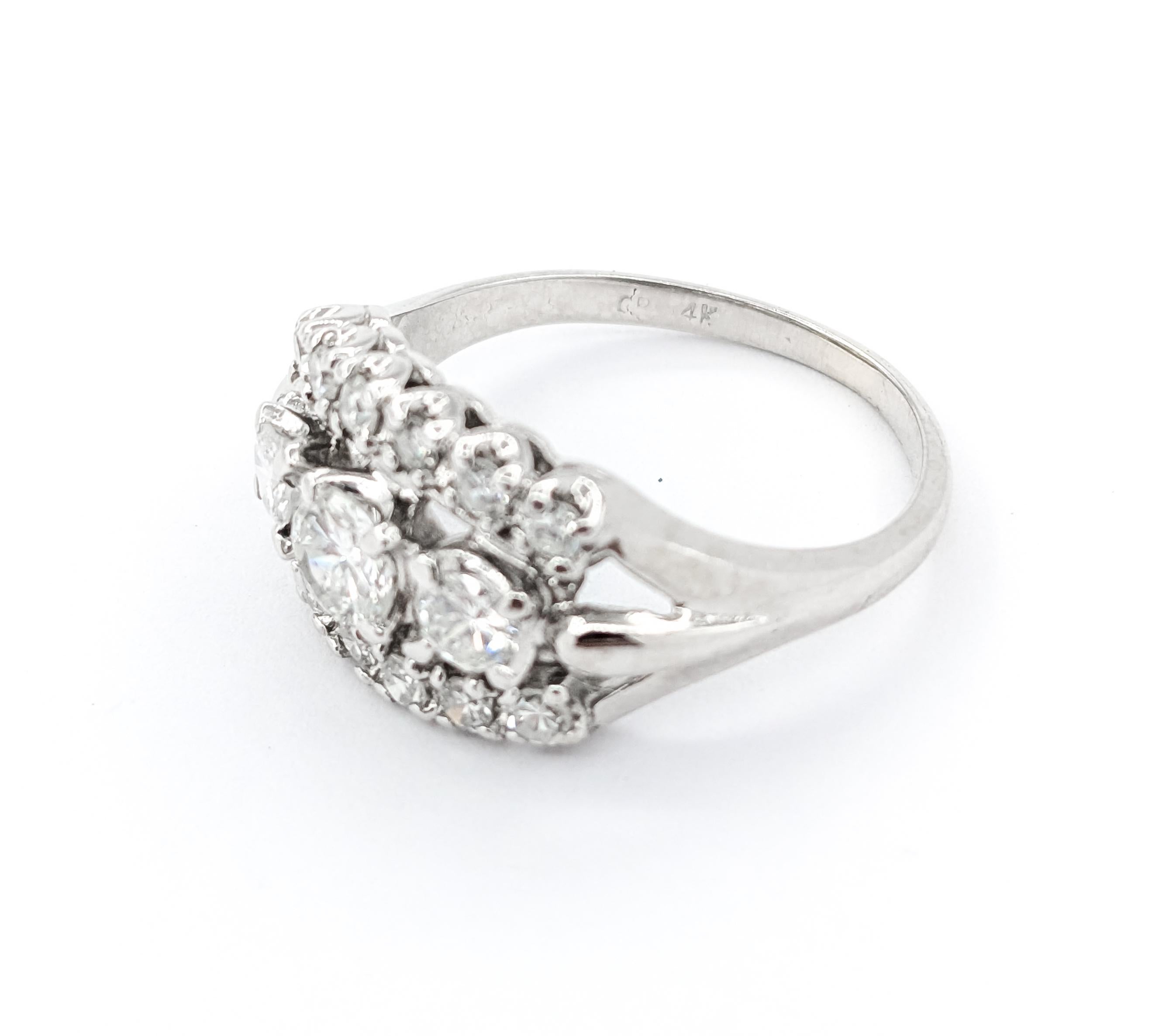 Vintage 3-Stein-Diamant-Akzent-Ring aus Weißgold 1