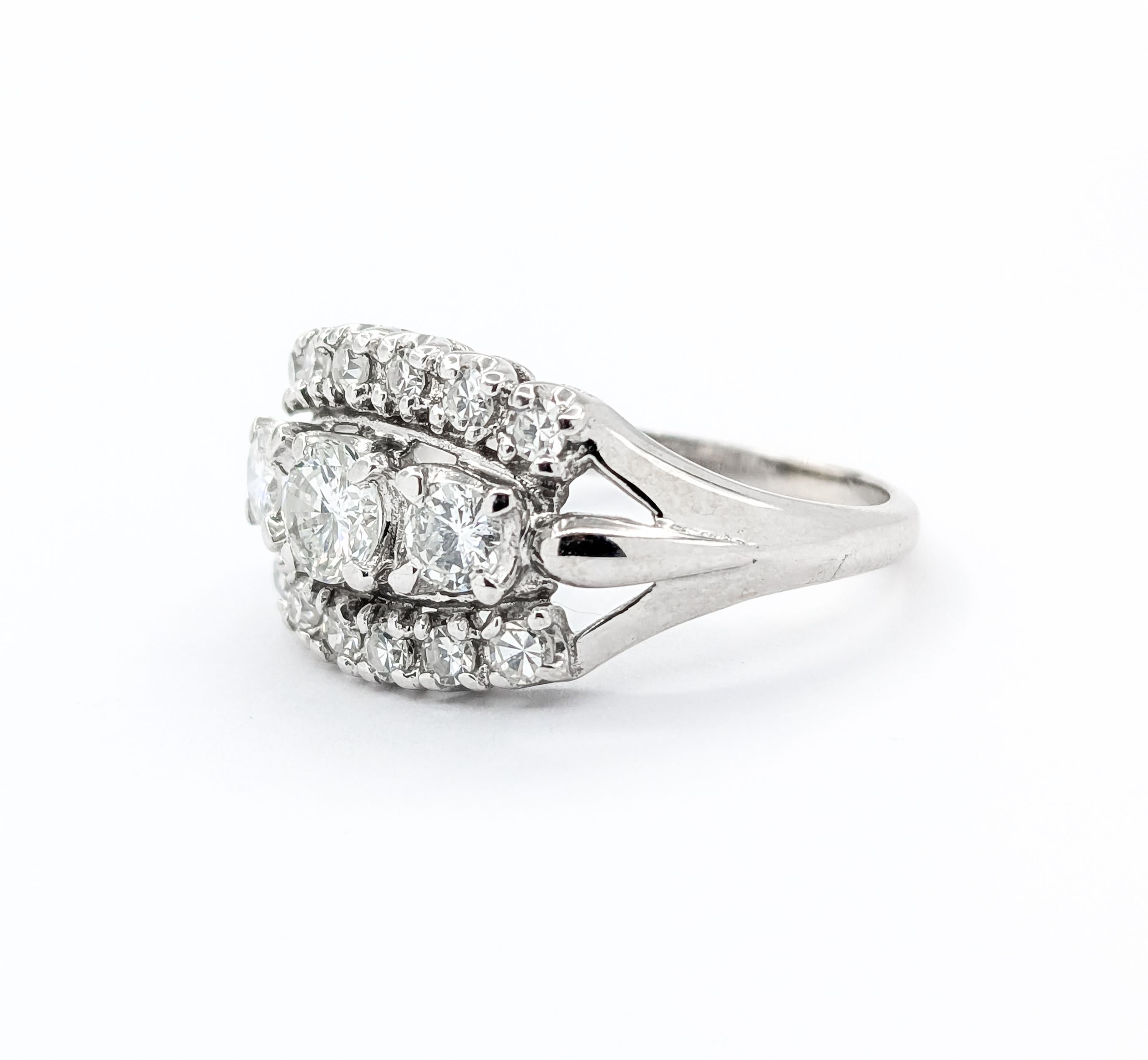 Vintage 3-Stein-Diamant-Akzent-Ring aus Weißgold 2