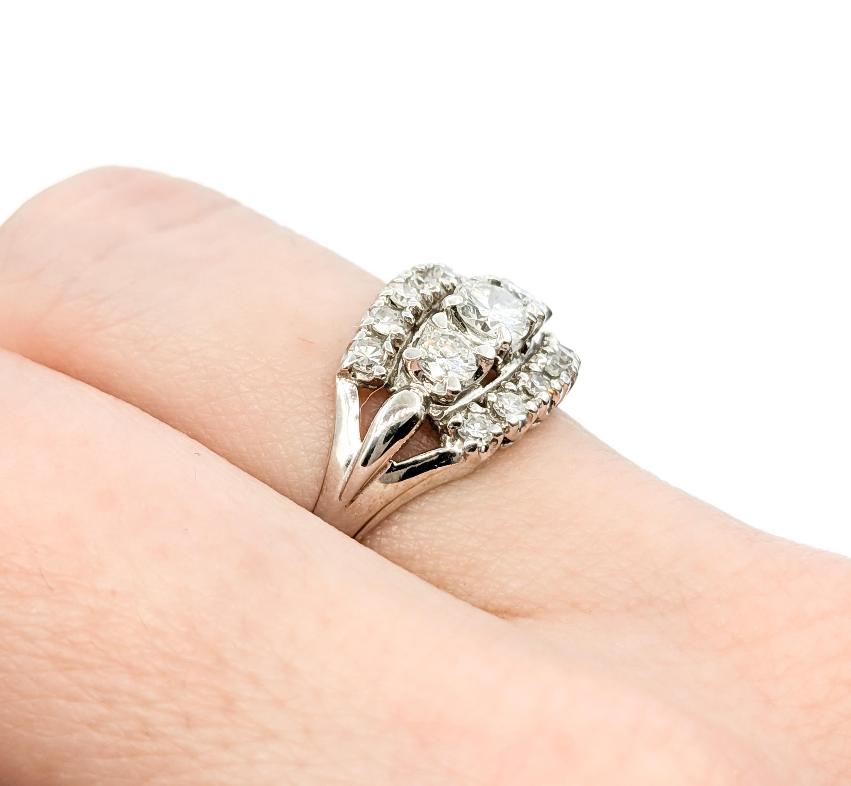 Vintage 3-Stein-Diamant-Akzent-Ring aus Weißgold 3