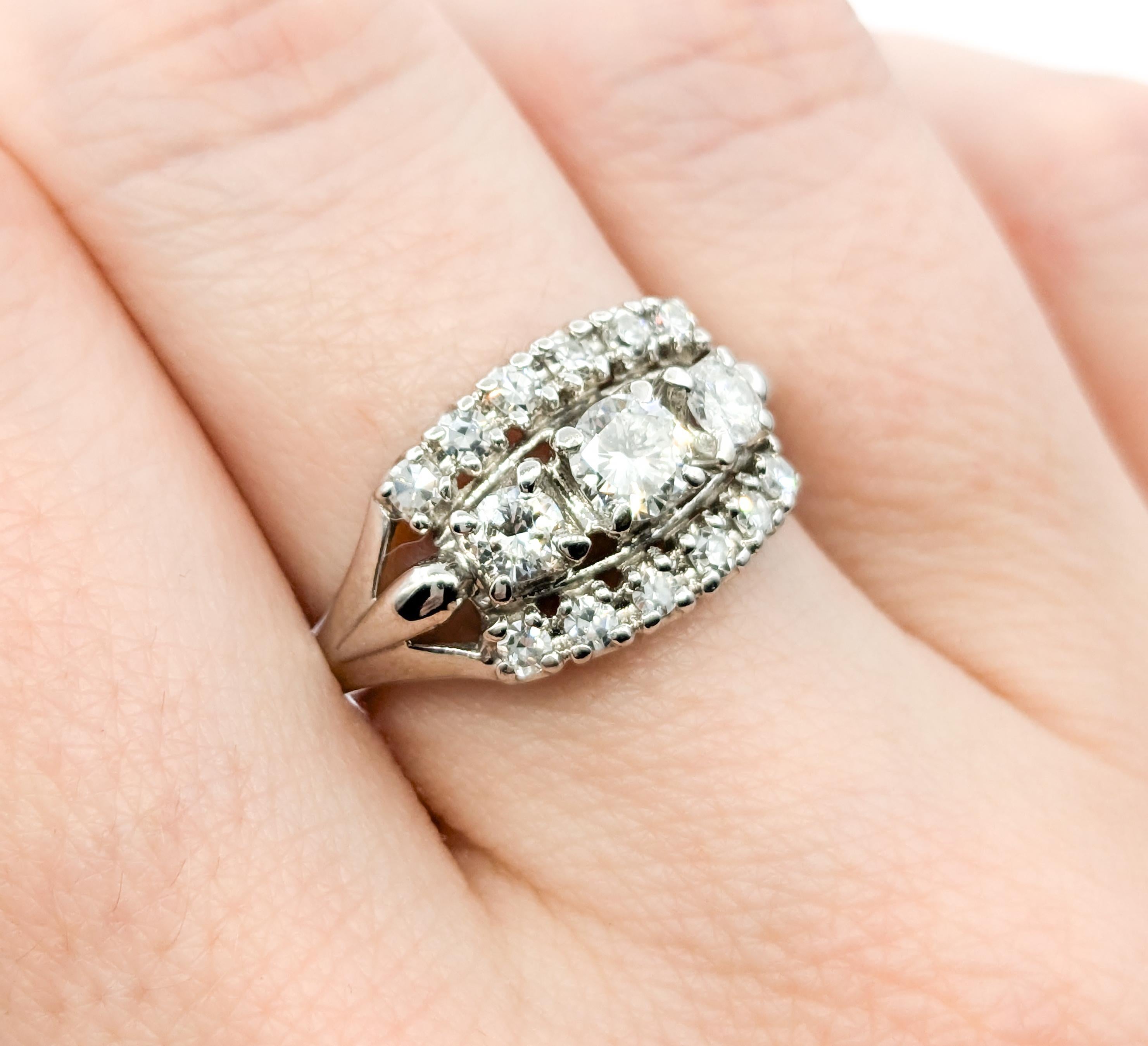 Vintage 3-Stein-Diamant-Akzent-Ring aus Weißgold 4