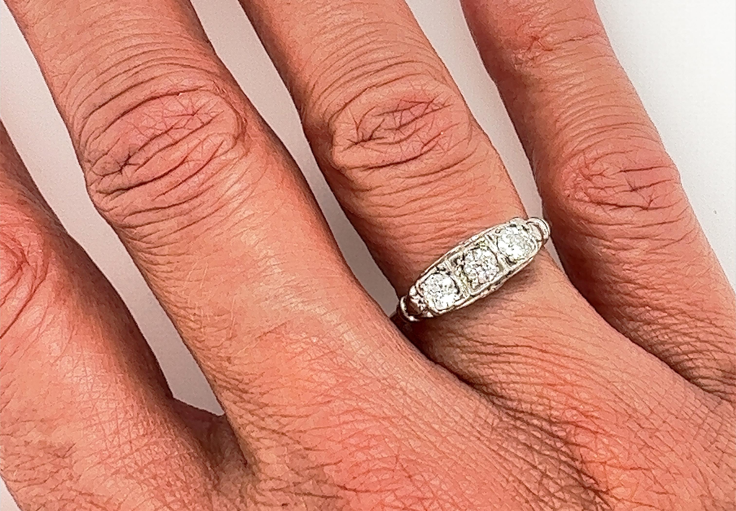 Vintage 3 Stone Diamond Engagement .50ct Old European Cut 18K Genuine Original 1 2