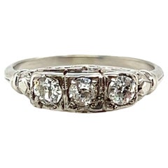 Vintage 3 Stone Diamond Engagement .50ct Old European Cut 18K Genuine Original 1