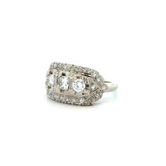 Vintage 3 Stone Diamond Gold Art Deco Revival Ring
