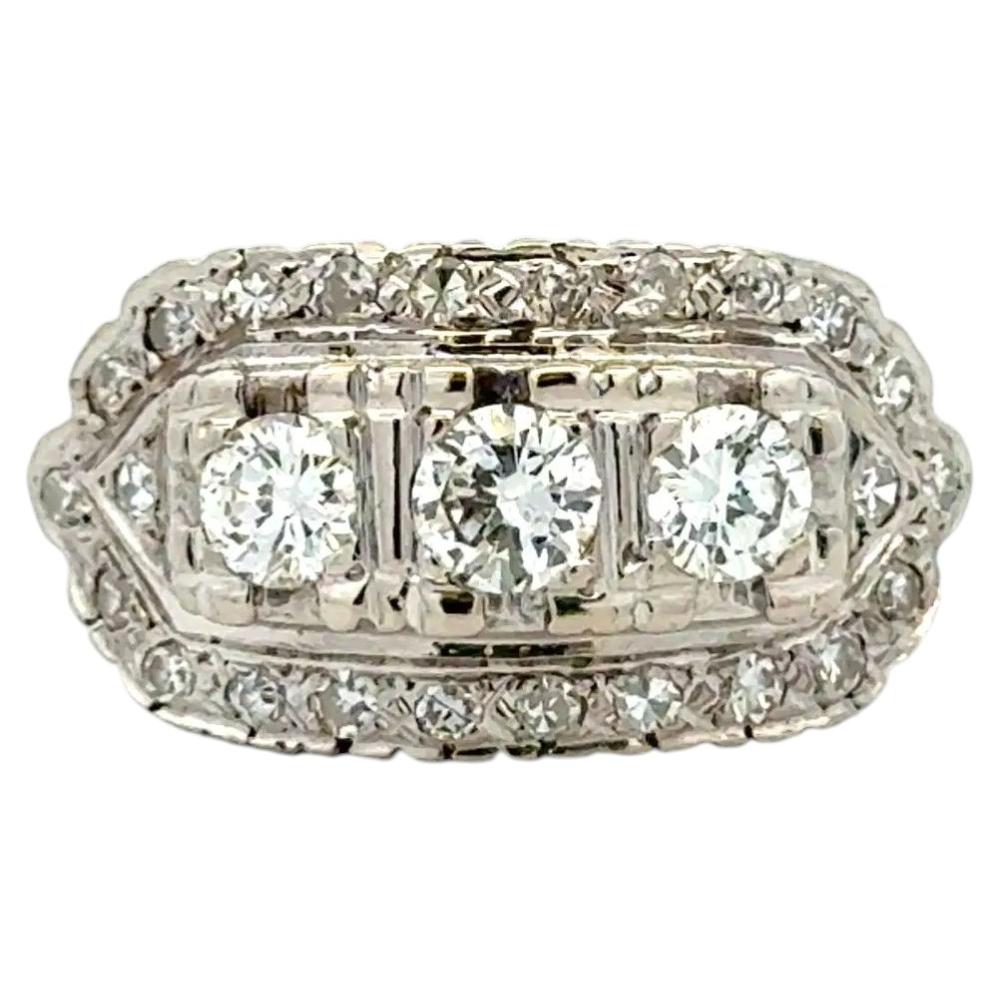 Vintage 3 Stone Diamond Gold Art Deco Revival Ring