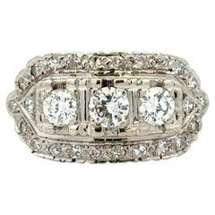 Vintage 3 Stone Diamond Gold Art Deco Revival Ring