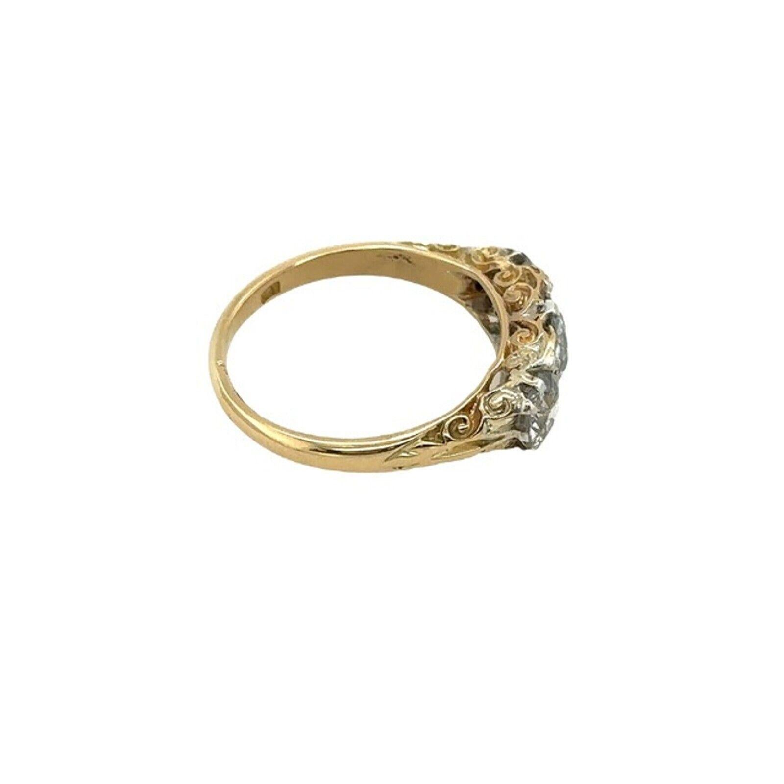 Round Cut Vintage 3-Stone Diamond Ring 1.50ct Victorian Cut Diamonds in 18ct Yellow Gold For Sale