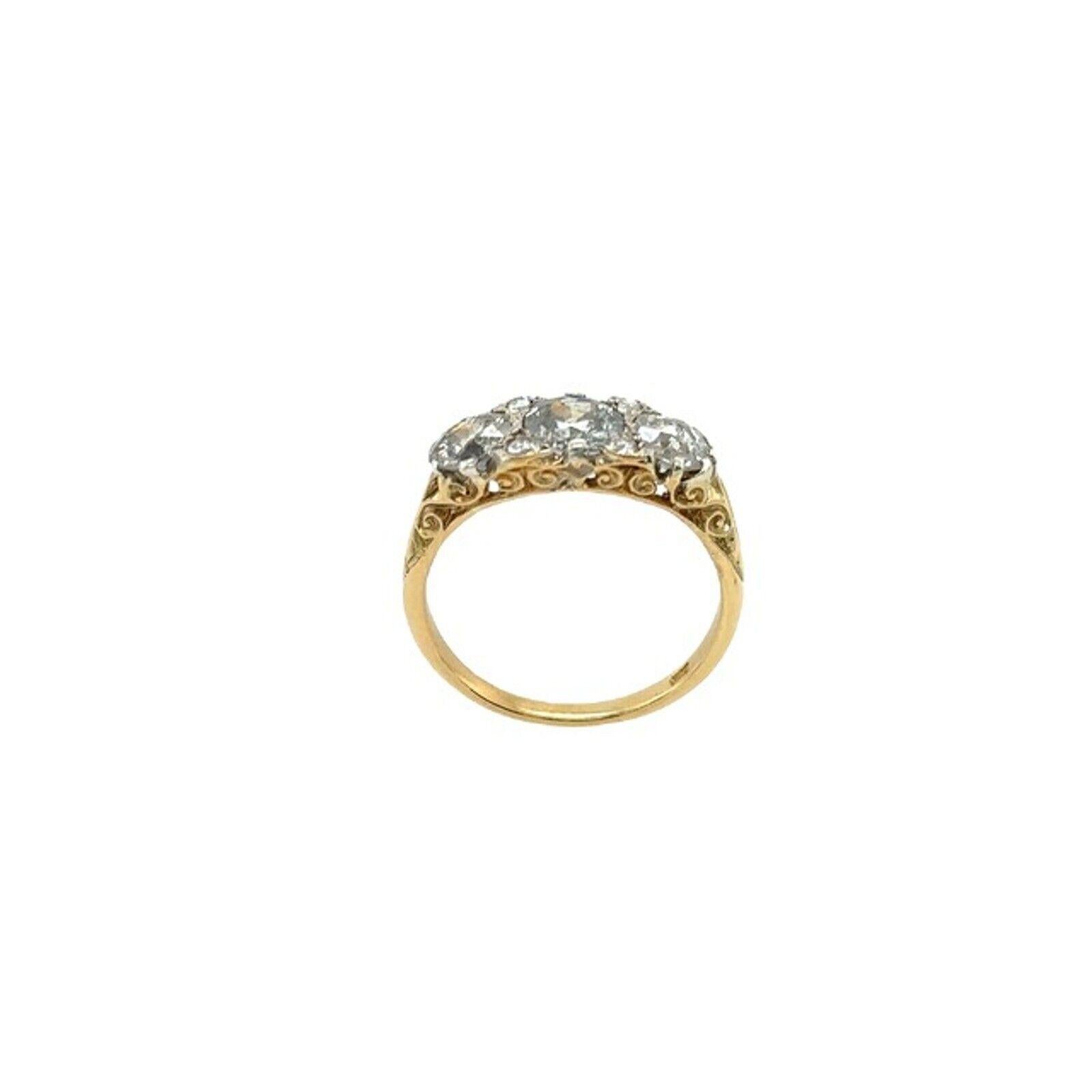 Women's Vintage 3-Stone Diamond Ring 1.50ct Victorian Cut Diamonds in 18ct Yellow Gold For Sale