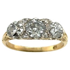 Vintage 3-Stone Diamond Ring 1.50ct Victorian Cut Diamonds in 18ct Yellow Gold