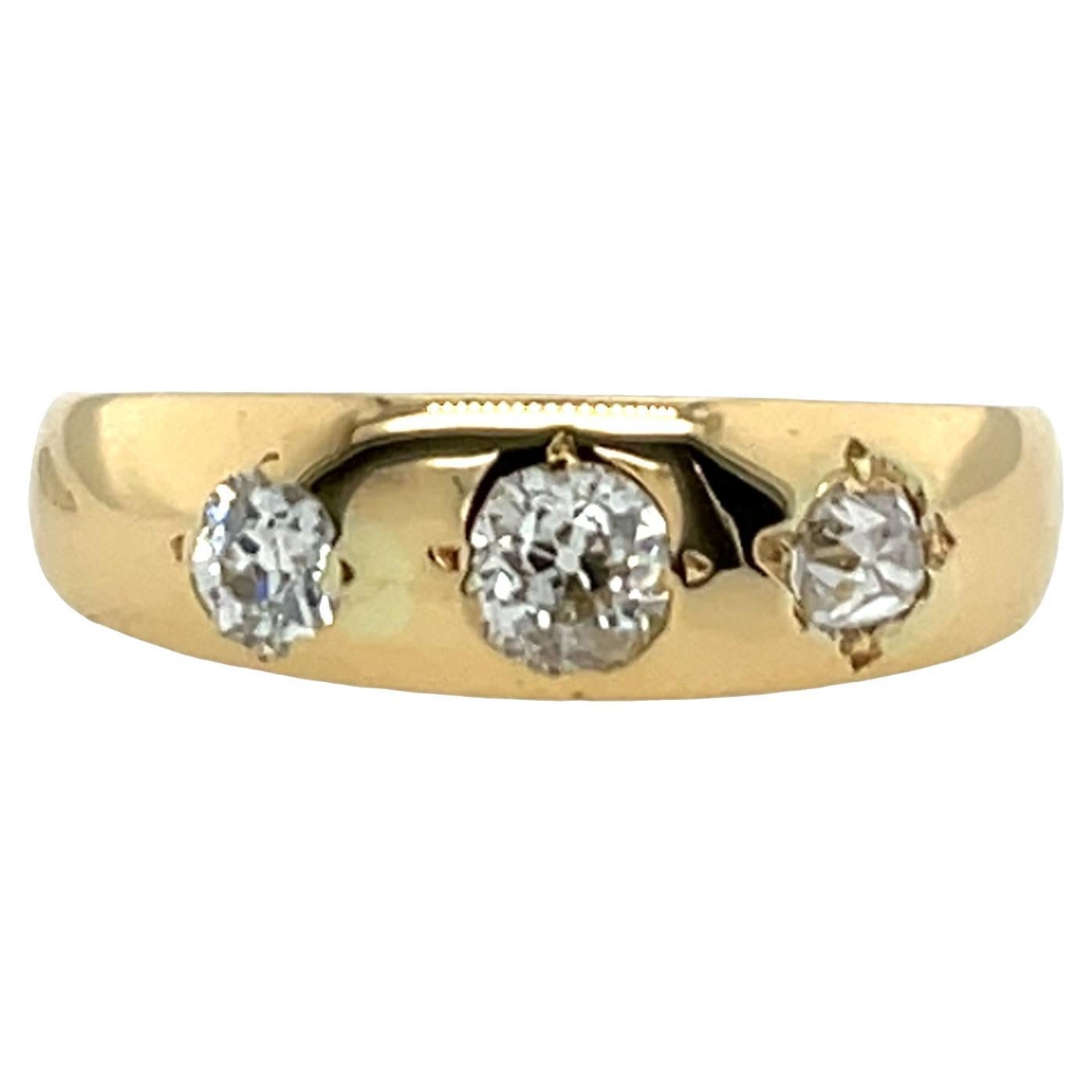 Vintage 3-Stone Diamond Ring – 18ct Yellow Gold, 0.30ct Old Cut Diamonds
