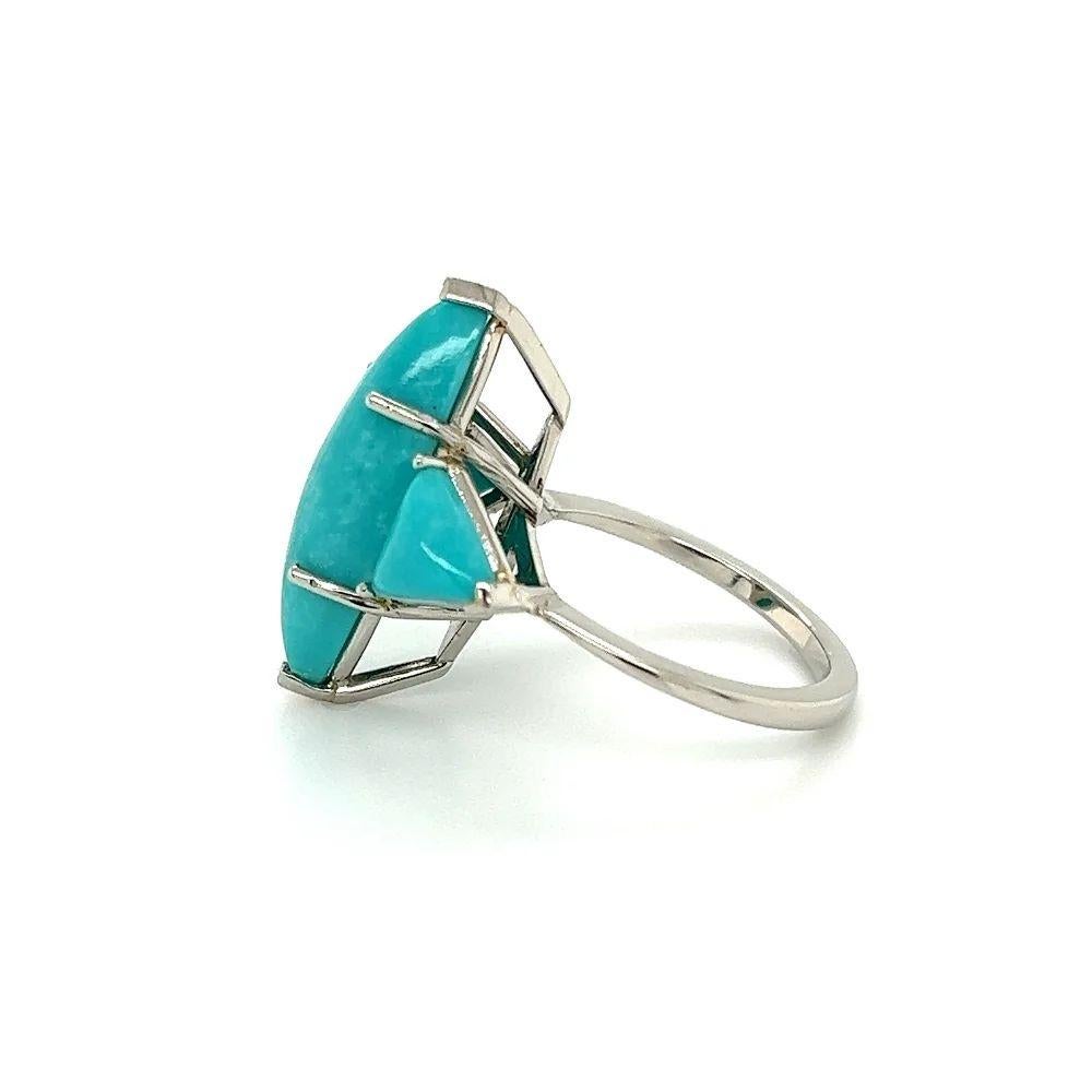Women's Vintage 3 Stone Marquise and Trillion Turquoise Gold Navette Ring For Sale