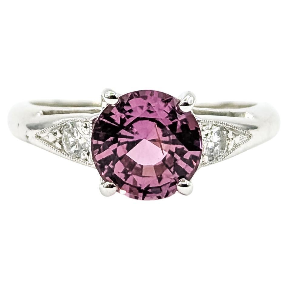 Vintage 3-Stein Rosa Saphir 
Diamant Ring in 14k Weißgold