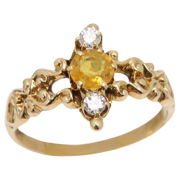 Vintage 3 Stone Ring Diamond and Sapphire Ring 14 Karat Yellow Gold ...