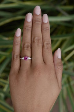 Vintage 3 Stone Ruby Diamond Gemstone Engagement Ring