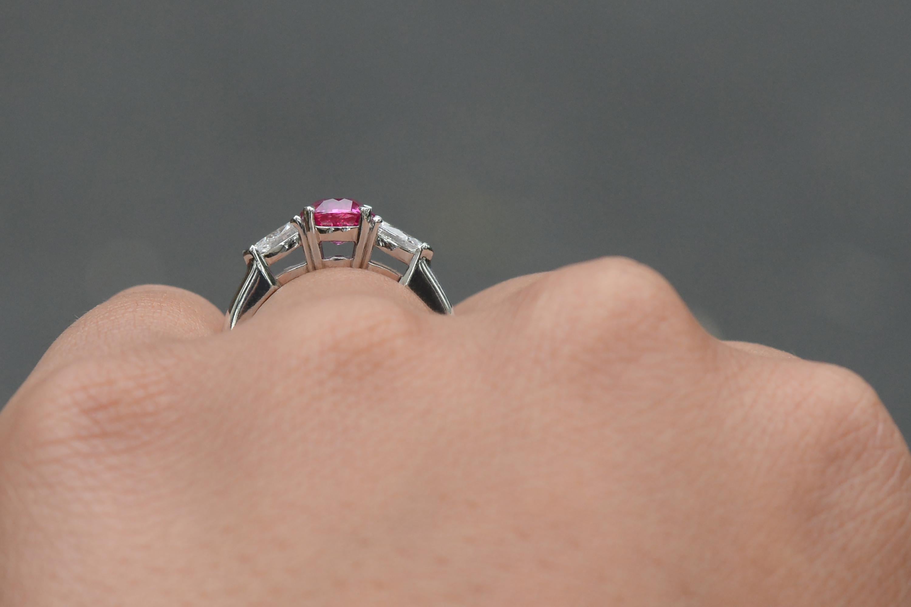 Round Cut Vintage 3 Stone Ruby Diamond Gemstone Engagement Ring For Sale
