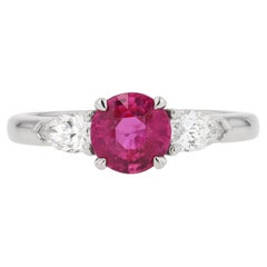 Retro 3 Stone Ruby Diamond Gemstone Engagement Ring