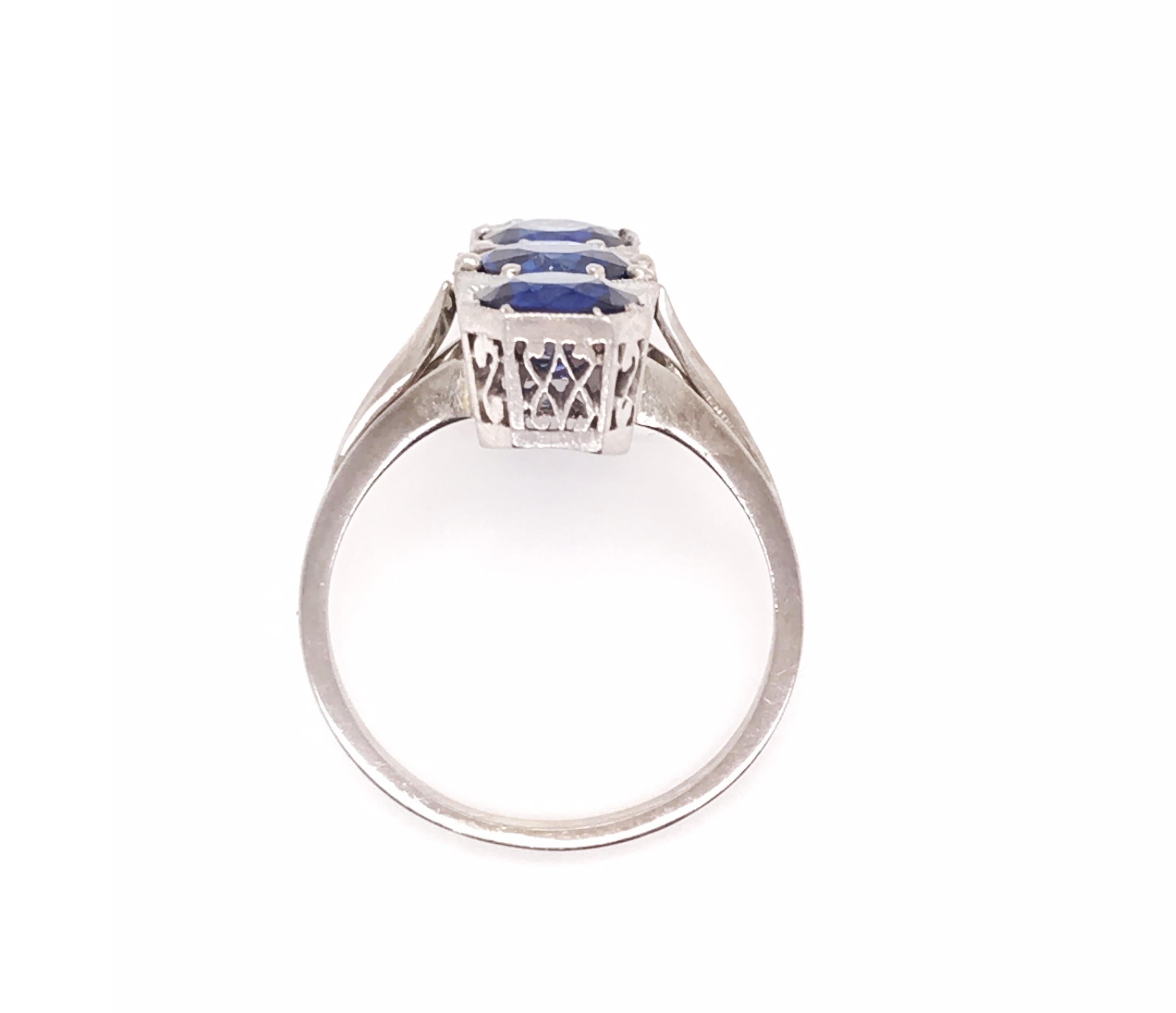 Genuine Original Edwardian Antique from 1900's 3 Stone Sapphire 3.40ct 18K White Gold Cocktail Ring 


Features a 1.50ct Natural Round Sapphire Center Gemstone 

Perfect Matching Side Sapphires 

Extremely Unique  

Intricate Hand Carved Filigree