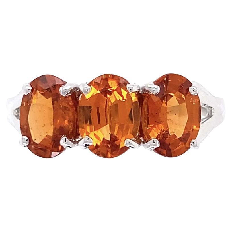 Vintage 3 Stone Spessartite Garnet Gold Band Ring