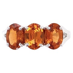 Vintage 3 Stone Spessartite Garnet Gold Band Ring