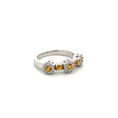 Vintage Three-Stone Yellow Sapphire and RBC Diamond Gold Ring