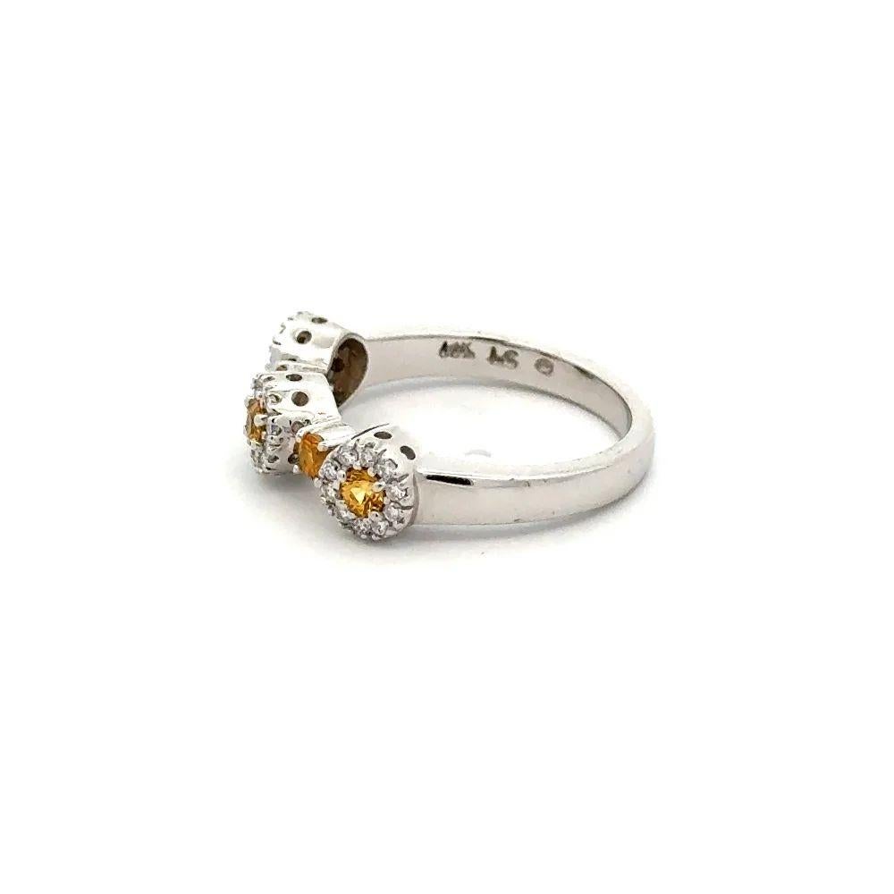 Women's Vintage 3 Stone Yellow Sapphire and RBC Diamond Gold Band Ring For Sale