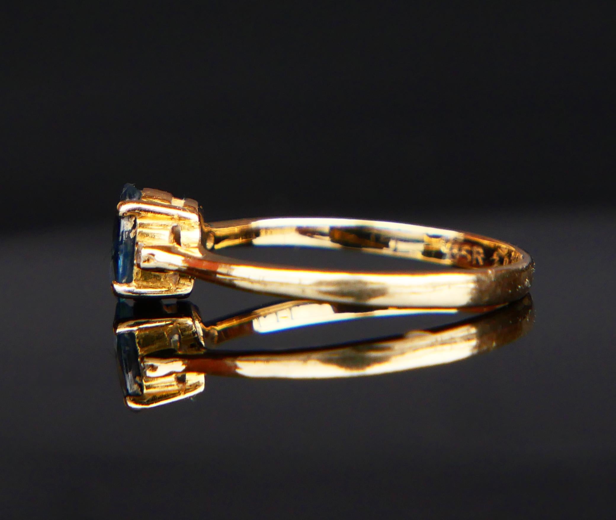 Vintage 3 Stones Ring natürlich 0.75ct Saphir Diamanten 14K Gold ØUS6 / 1.6gr im Angebot 5