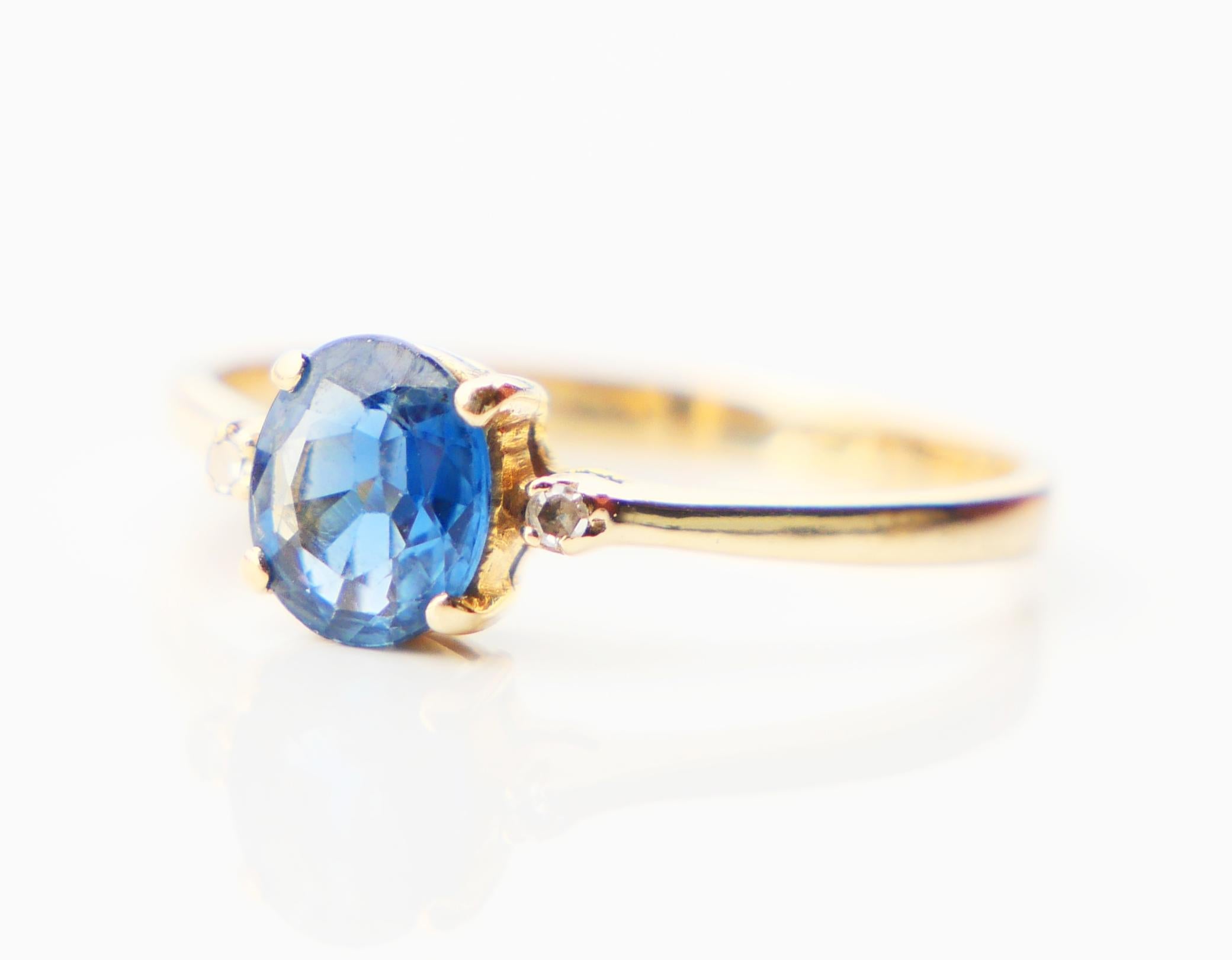 Rétro Vintage 3 Stones Ring natural 0.75ct Sapphire Diamonds 14K Gold ØUS6 / 1.6gr en vente