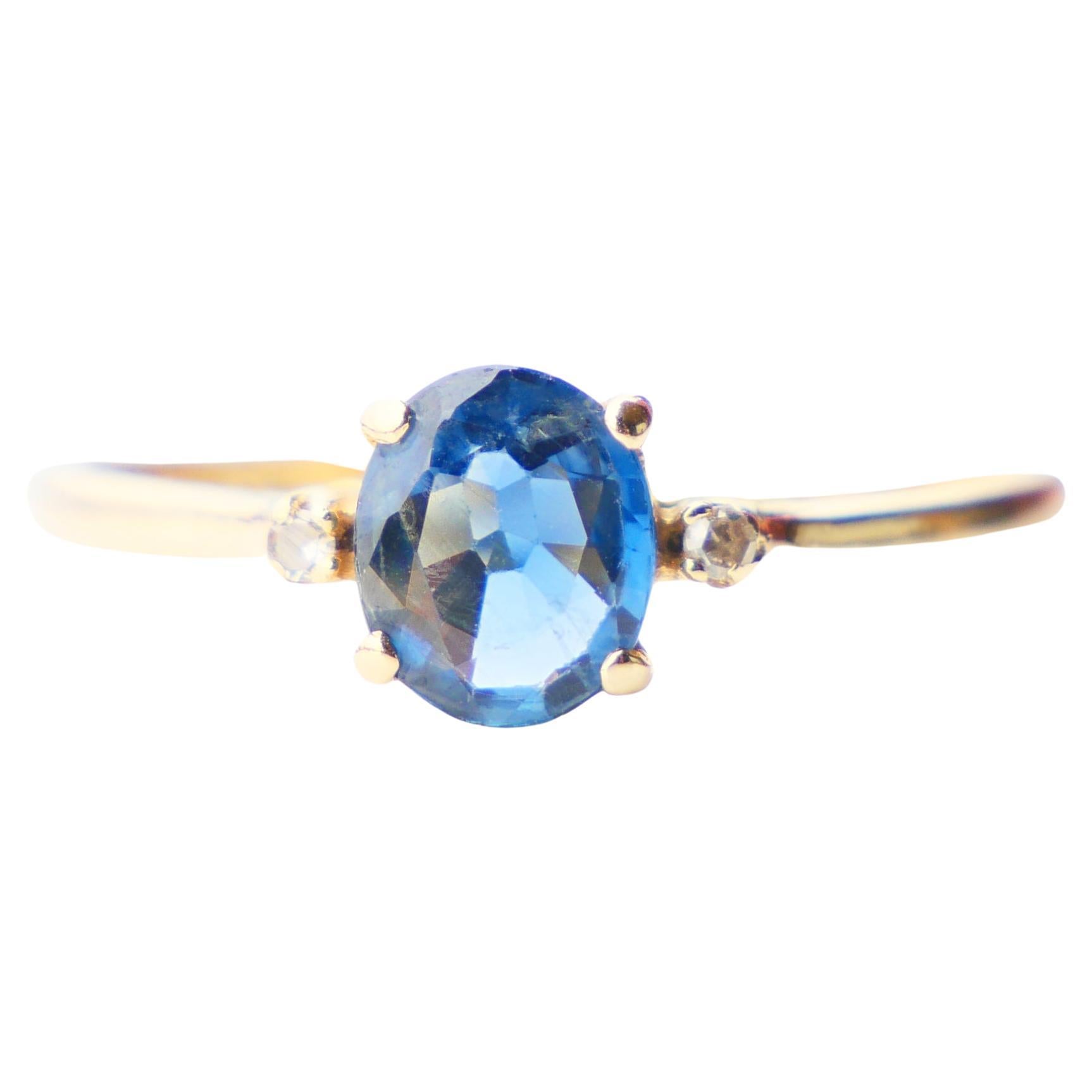 Vintage 3 Stones Ring natural 0.75ct Sapphire Diamonds 14K Gold ØUS6 / 1.6gr