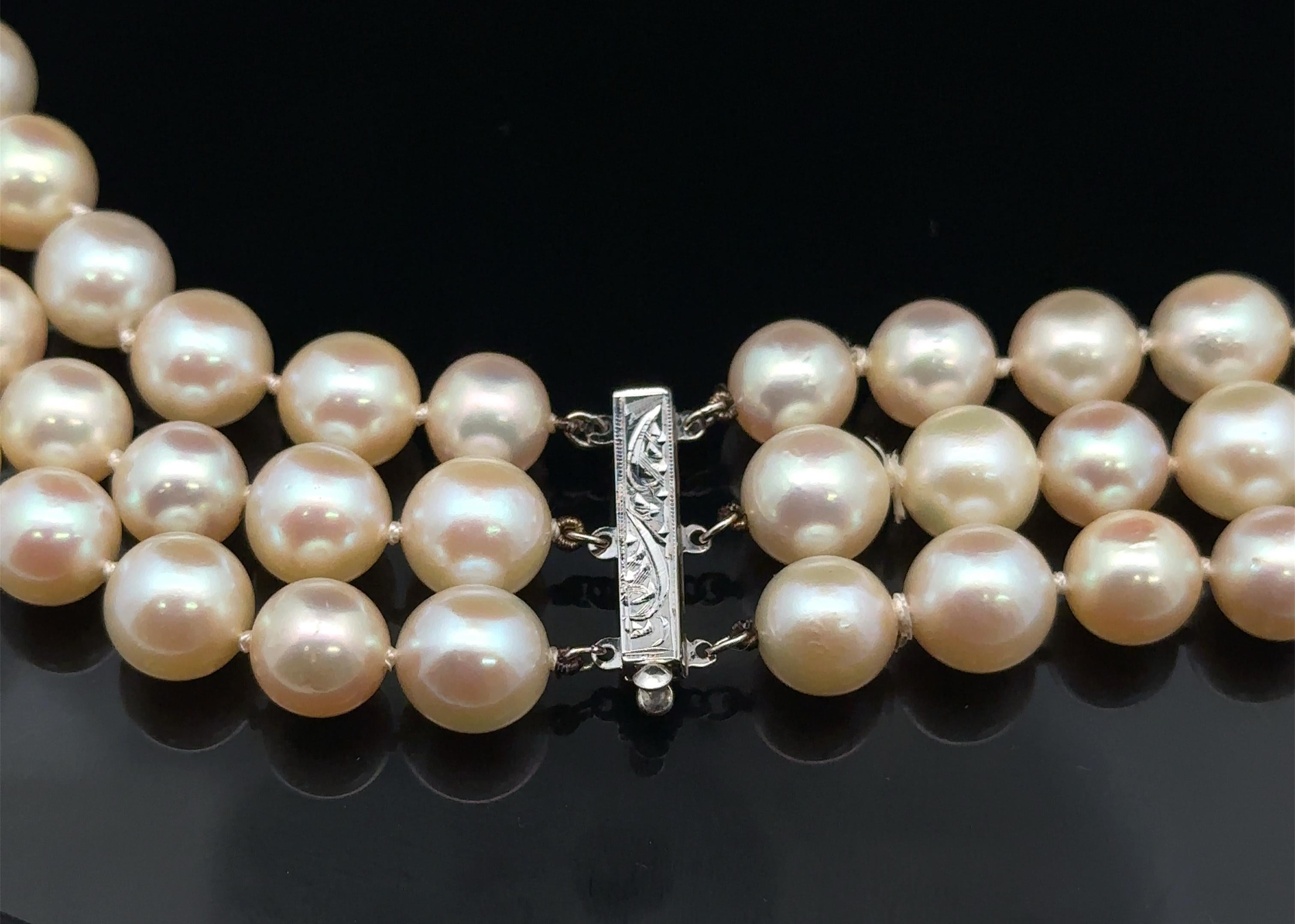 Perle Collier ras du cou vintage à 3 rangs de perles de culture 14