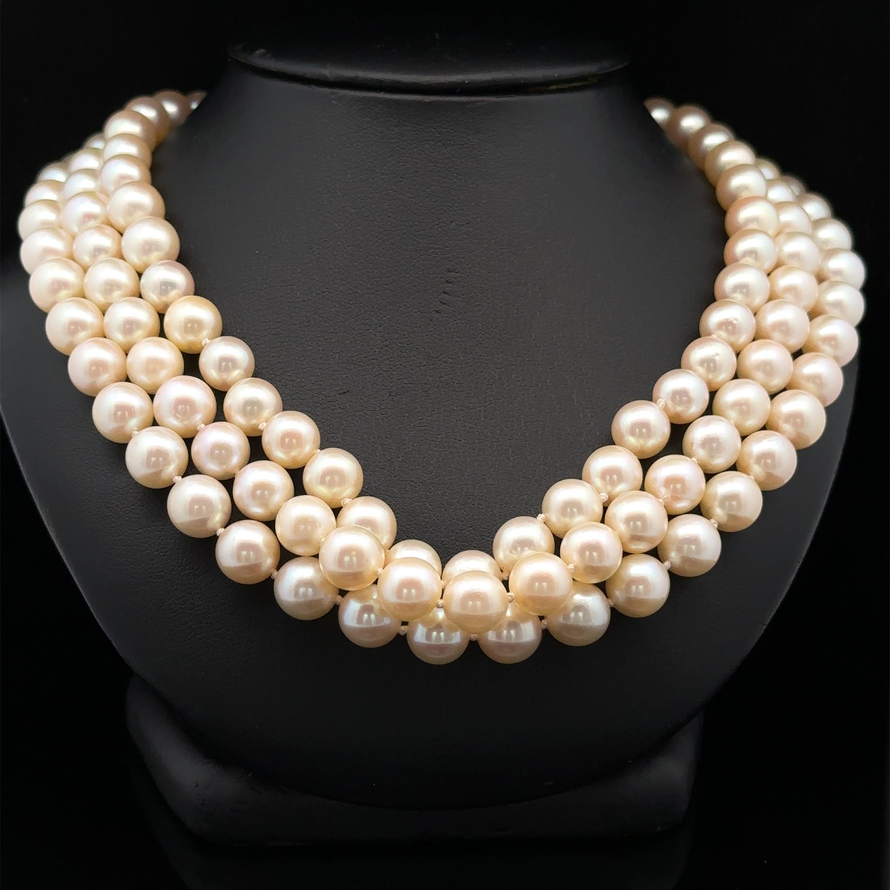 Collier ras du cou vintage à 3 rangs de perles de culture 14