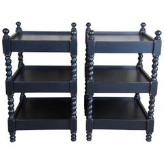 Retro 3 Tier Black Barley Twist Distressed Side Accent Nightstand Tables