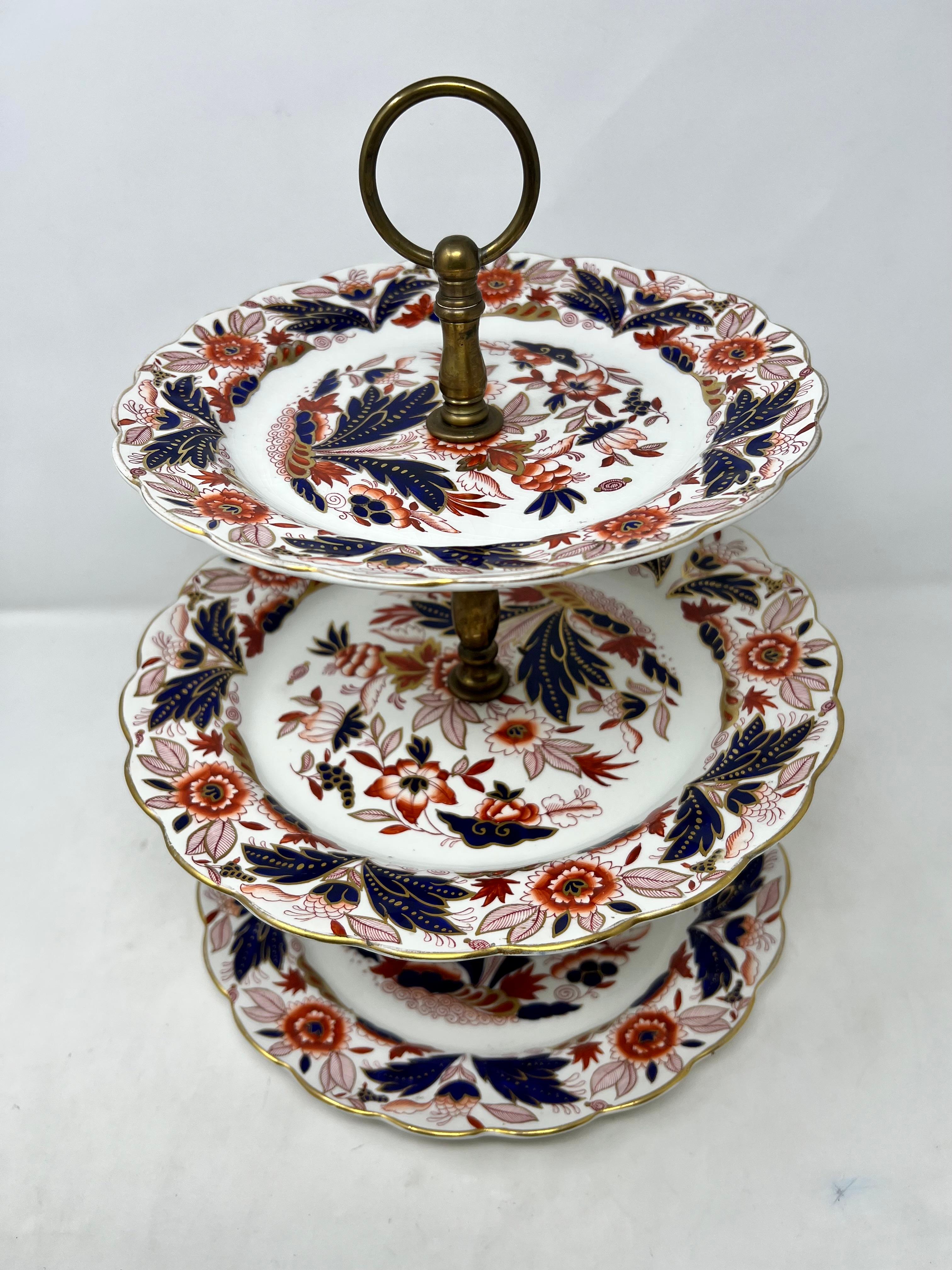 Vintage Dovedale 3-tier Imari pattern porcelain cake stand.