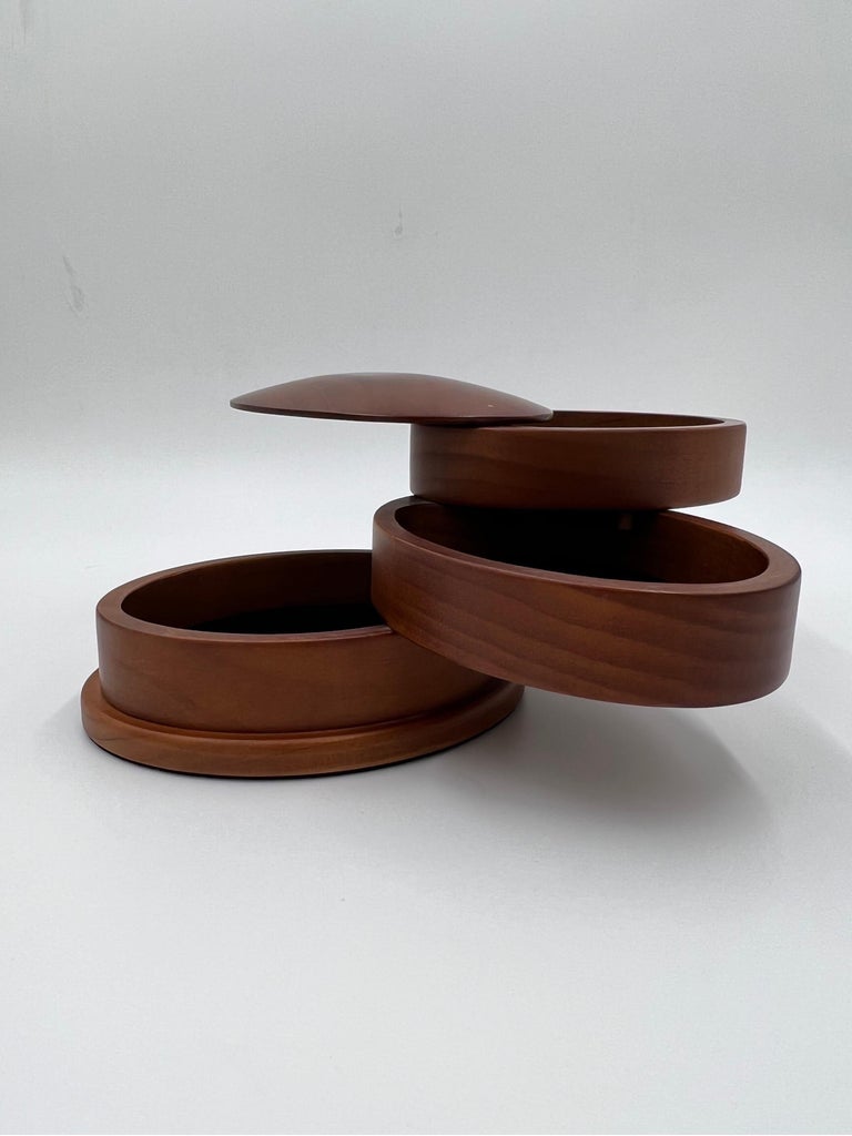 Vintage 3 Tier Rotating Maple Artisan Jewelry Box For Sale at 1stDibs