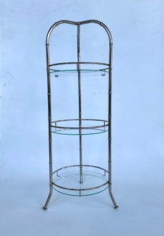 Vintage 3-tiered Chromed Carrying Dessert Cake Stand with Glass Shelves