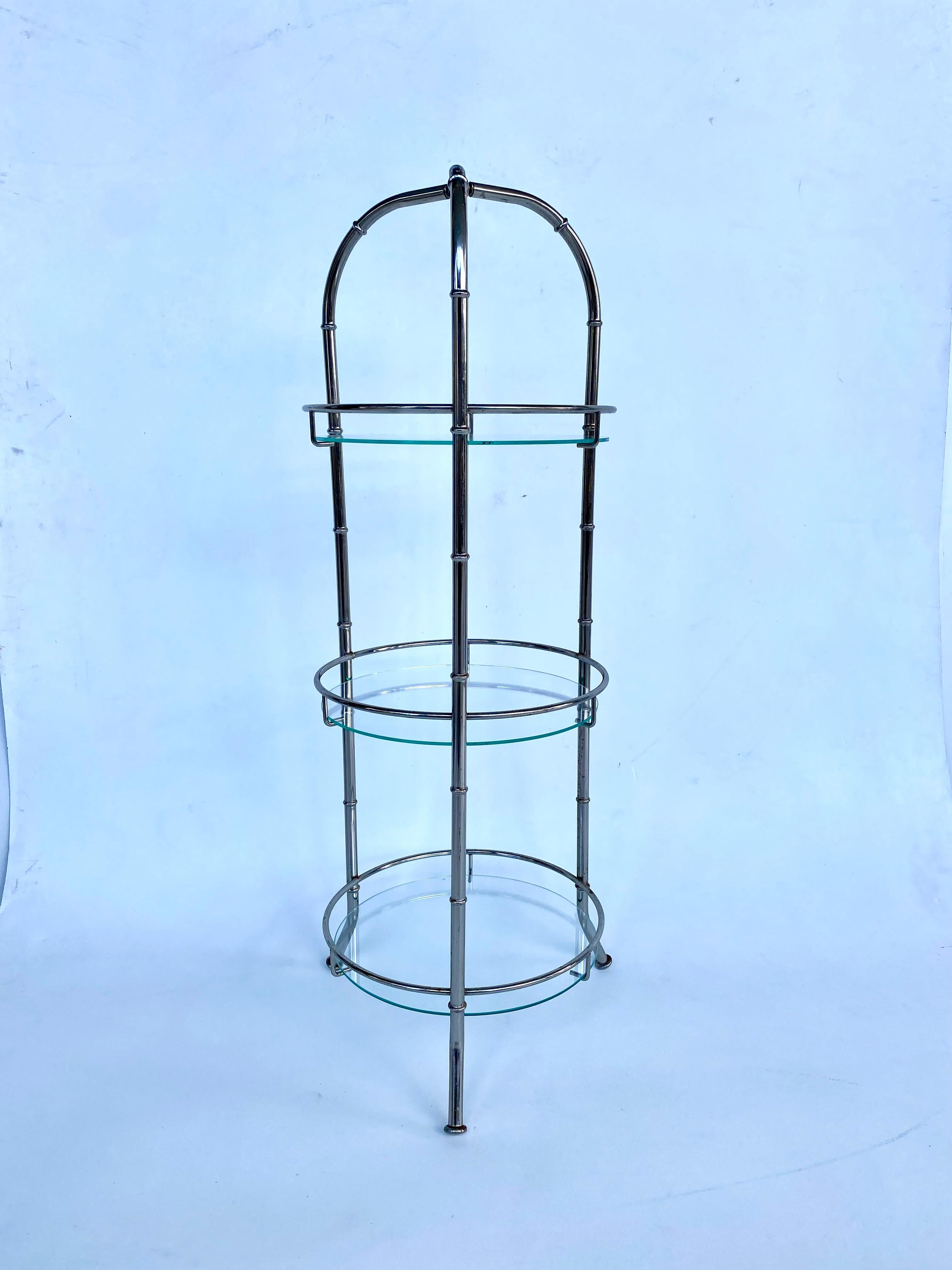 20th Century Vintage 3-tiered Chromed Carrying Dessert Cake Stand with Glass Shelves For Sale