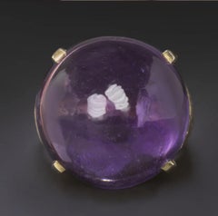 Vintage 30 Carat Amethyst Cabochon Cocktail Ring in 14K Yellow Gold