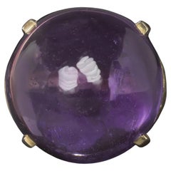 Vintage 30 Carat Amethyst Cabochon Cocktail Ring in 14K Yellow Gold