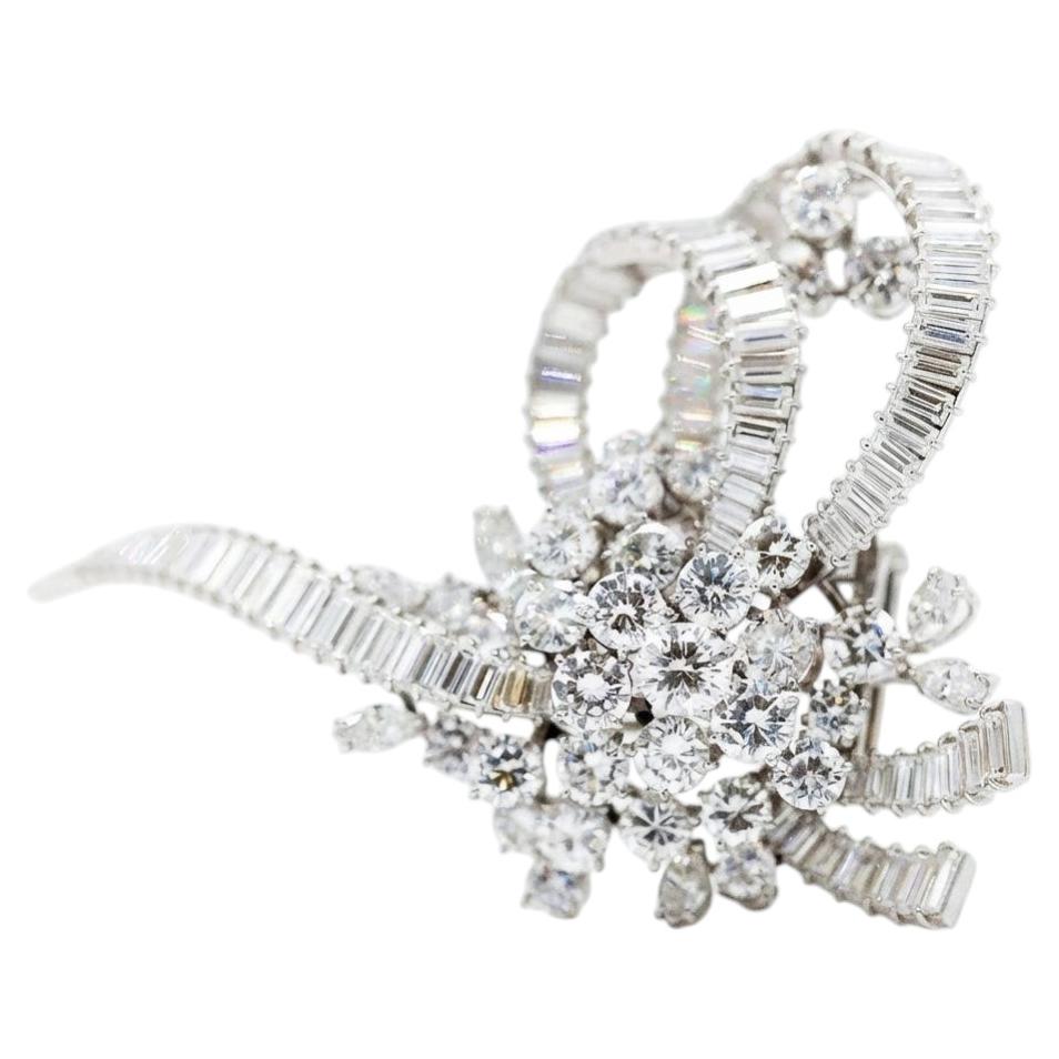 Vintage 30 Carat Diamond Brooch 18K White Gold E VS1 Statement Floral Design