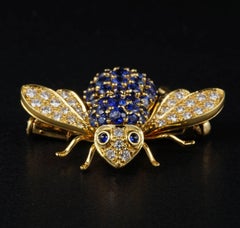 Vintage 3.0 Carat Untreated Sapphire .80 Carat Diamond Bumble Bee Brooch