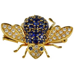 Vintage 3.0 Carat Untreated Sapphire .80 Carat Diamond Bumble Bee Brooch