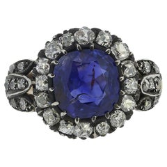 Vintage 3.00 Carat Burmese Sapphire and Diamond Cluster Ring