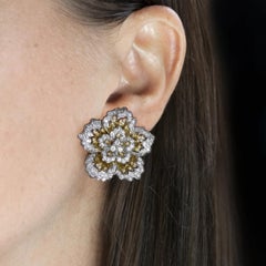 Vintage 3,00 Karat Diamant 18K Gold Mitte des Jahrhunderts Blumen Ohrringe