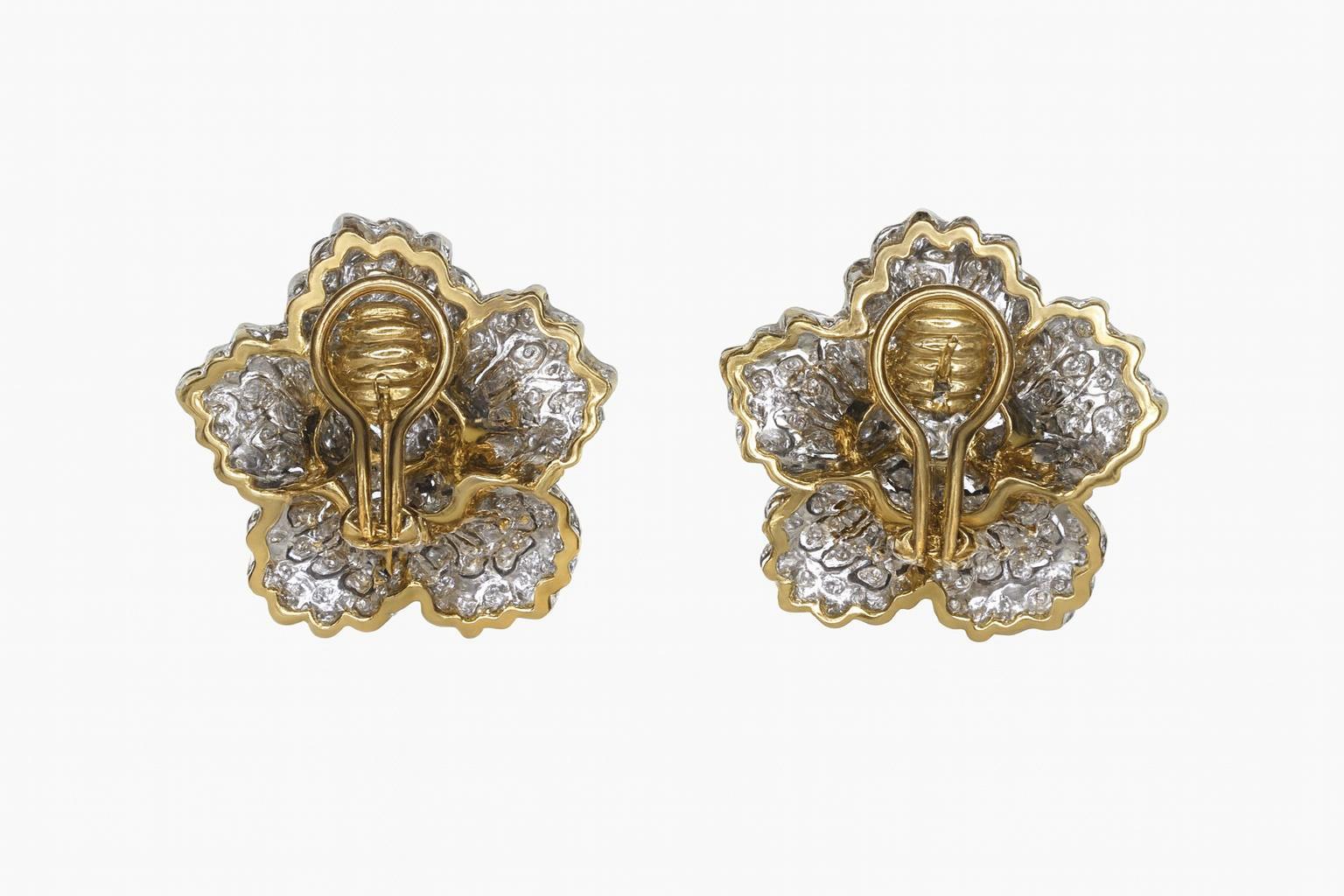 Vintage 3,00 Karat Diamant 18K Gold Mitte des Jahrhunderts Blumen Ohrringe (Rundschliff) im Angebot