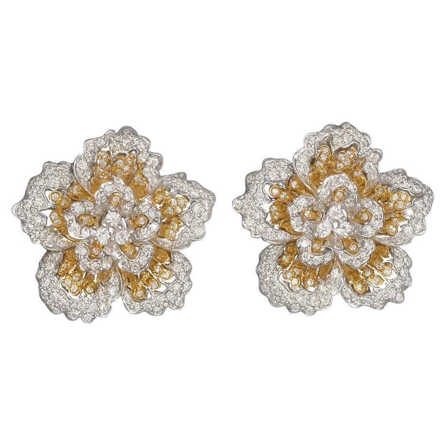 Vintage 3,00 Karat Diamant 18K Gold Mitte des Jahrhunderts Blumen Ohrringe im Angebot