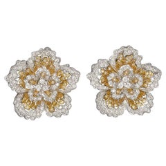 Vintage 3,00 Karat Diamant 18K Gold Mitte des Jahrhunderts Blumen Ohrringe
