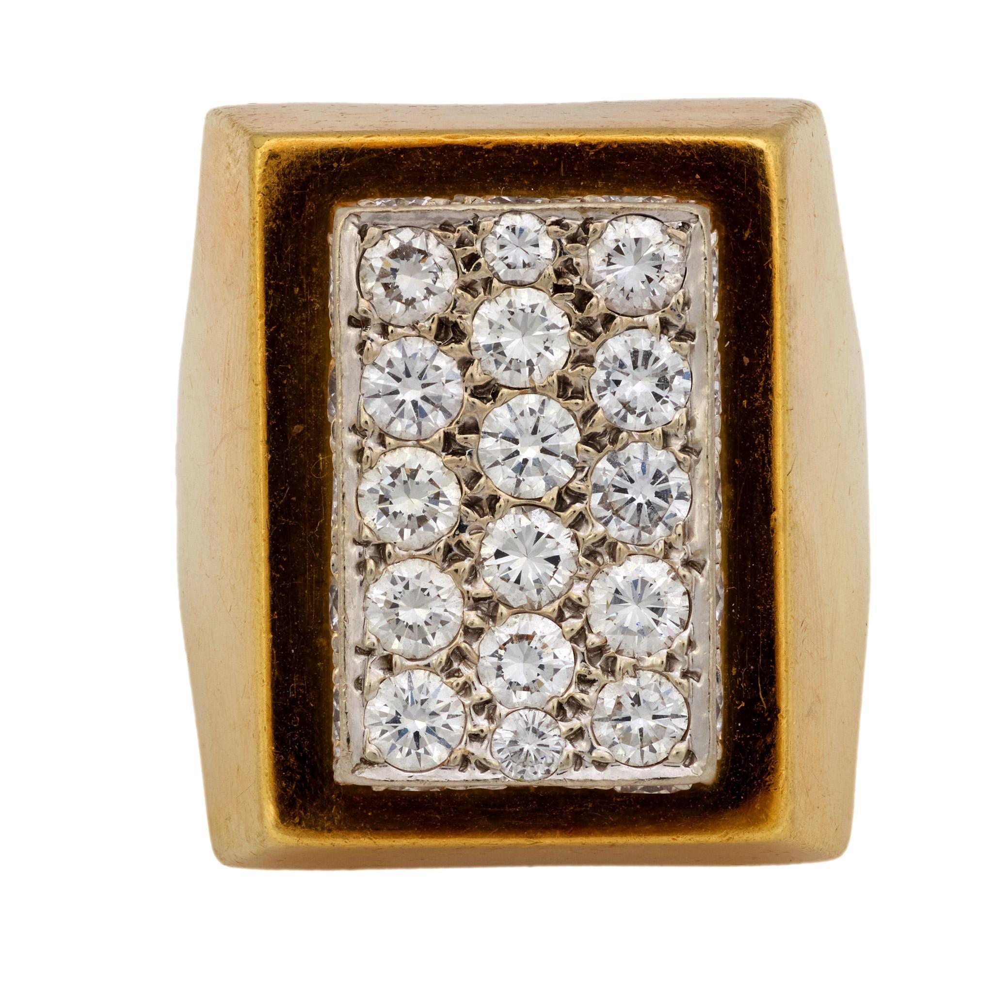 Moderne Bague de cocktail vintage en or jaune et blanc 18k, diamant 3.00 carats en vente