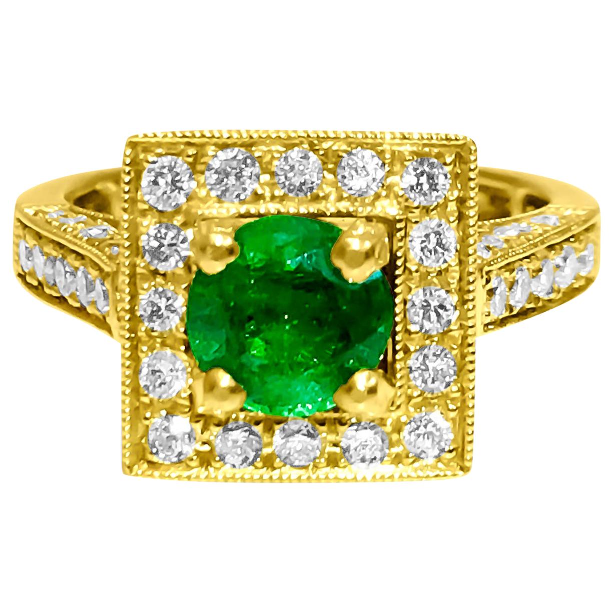 Vintage 3.00 Carat Emerald Diamond Ring 18K Yellow Gold Womens  For Sale
