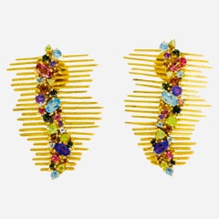 Vintage 3.00 Carat Fruity Multi-Gemstone Abstract Earrings 18k Gold