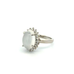 Vintage 3.00 Carat Moonstone and RBC Diamond Platinum Ring