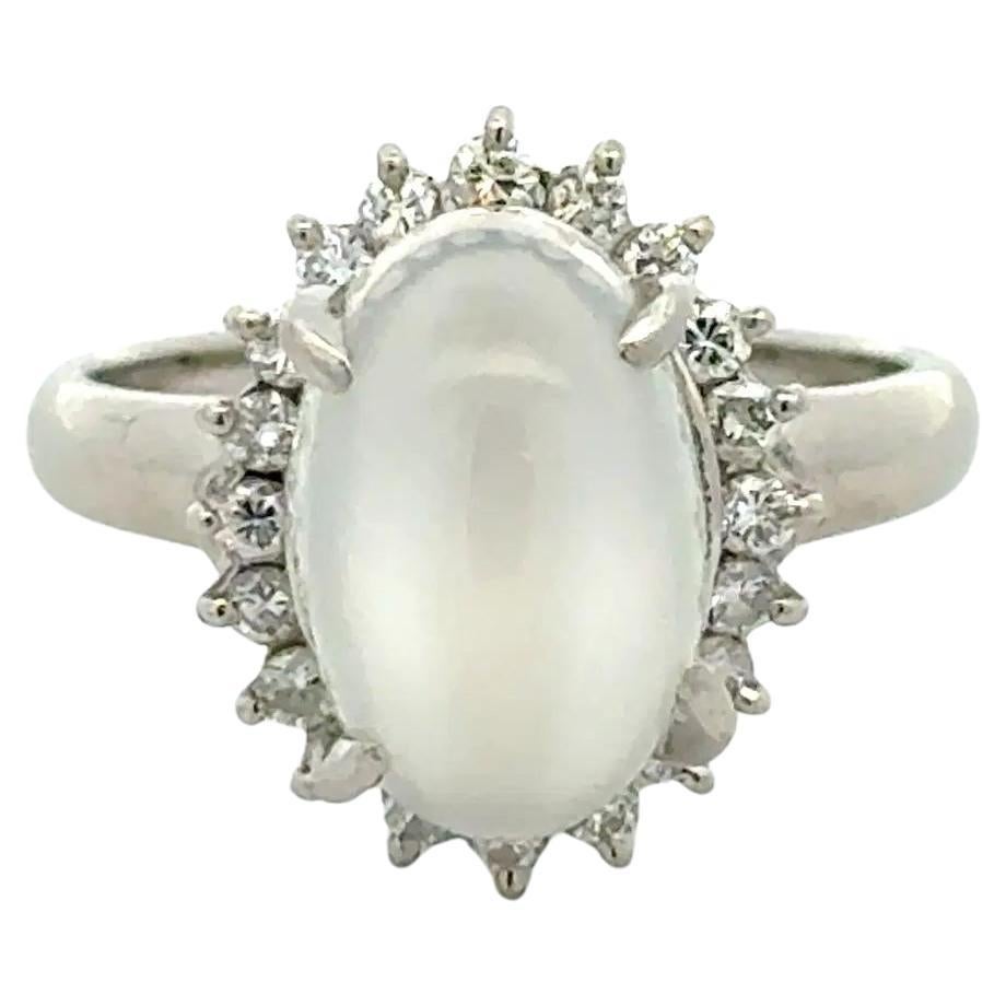 Bague vintage en platine avec pierre de lune de 3,00 carats et diamant RBC